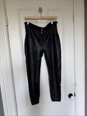 SPANX Black Faux Leather Leggings with Red Tag